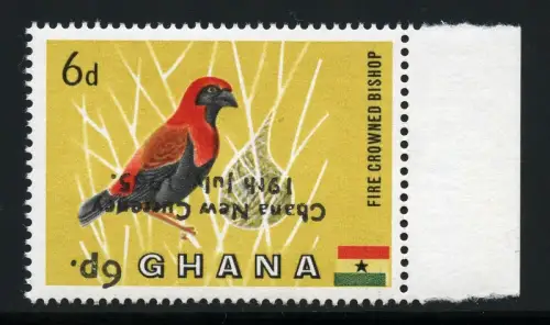 Ghana 1965 Vögel Birds 6 P Dezimalsystem Aufdruck Kopfstehend 228 MNH / 812
