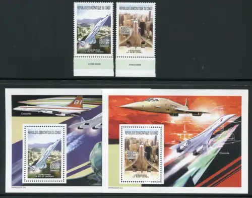 Kongo Kinshasa 2003 Concorde Flugzeuge Airplanes 1787-1788 Block 184-85 MNH
