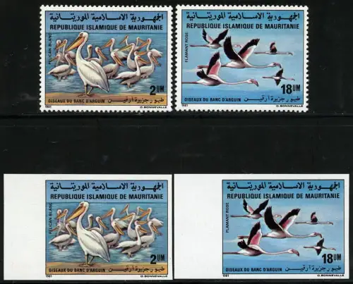 Mauretanien 1981 Vögel Pelikan Flamingos 738-739 A & U Ungezähnt ND MNH / 577