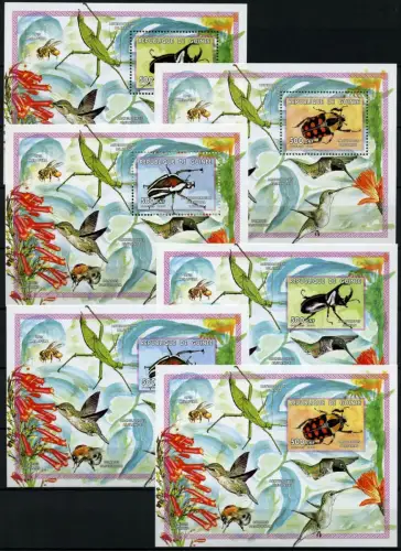Guinea 1999 Vögel Goliathkäfer Birds Block A-C595 A und U Imperf MNH / 831