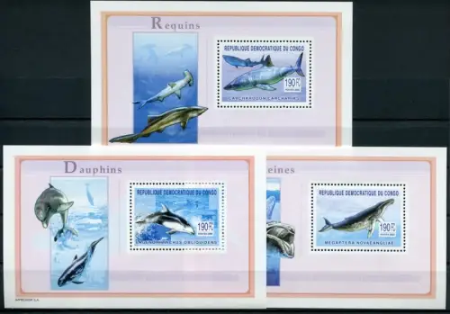 Kongo Kinshasa 2003 Hai Delphin Wal Shark Dolphin Whale Block 146-148 MNH
