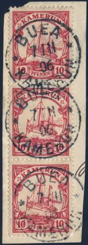Kamerun 1906 Michel  9 Dreierstreifen ° Buea 7/11/06 Briefstück / 9