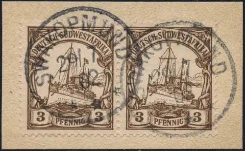 DSWA 1902 Michel 11 Paar ° Swakopmund 29/7/02 Briefstück Luxus / 97