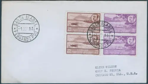 Spanisch-Guinea 1953 Brief MiF Vulkan Volcano Fernando Poo Santa Isabel USA/805