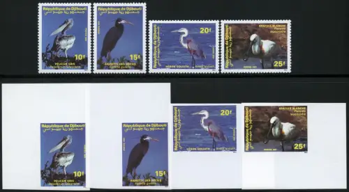 Djibouti 1991 Vögel Reiher Pelikan Löffler 549-552 A + U Ungezähnt ND MNH / 643