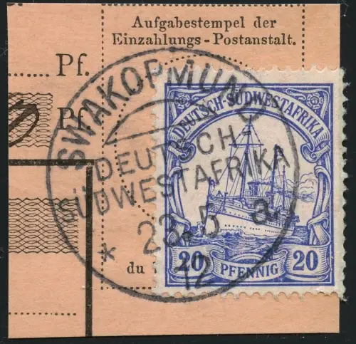DSWA 1912 Michel 27 ° Swakopmund a 23/5/12 Briefstück/Postanweisung / 188