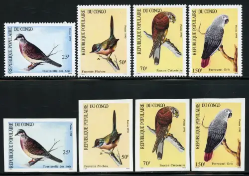 Kongo Congo Brazzaville 1990 Vögel Falke 1190-1193 A und U Ungezähnt MNH / 673