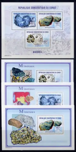 Kongo Kinshasa 2003 Mineralien Minerals Diamant 1767-1769 Block 164-66 MNH