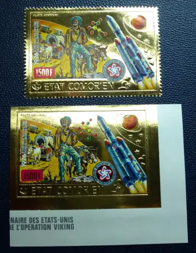 Komoren Comores 1976 Raumfahrt Space USA Gold 312 A B Perf Imperf MNH