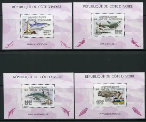 Elefenbeinküste 2005 Leuchttürme Lighthouses Whales Wale Delfine Block 74-77 MNH