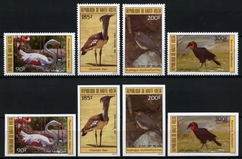 Obervolta 1984 Vögel Flamingo Riesentrappe 935-938 A und U Imperf MNH / 836