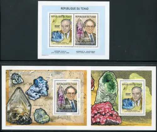 Tschad 2004 Mineralien Minerals Nobelpreis Wissenschaft Block 385-386 + 394 MNH