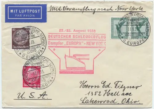 Katapult 1933 Dt. Reich Brief Seepost Potsdam Lakewood Catapult H 137 b / 1598