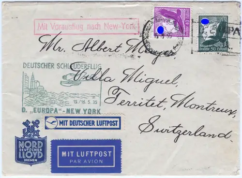 Katapult 1935 Dt. Reich Seepostaufgabe Territet Schweiz Catapult H 187 b / 1603