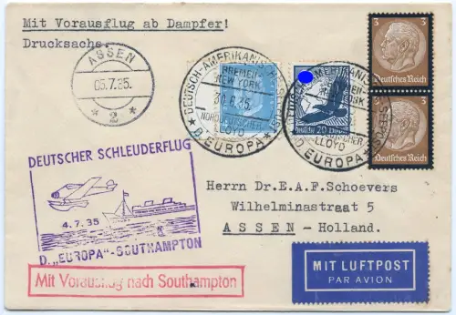 Katapult 1935 Dt. Reich Seepostaufgabe Assen Niederlande Catapult H 197 c / 1605