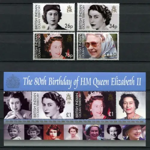 BIOT 2004 Geburtstag QE II Königin Elisabeth II. Royalty 400-403 Block 25 MNH