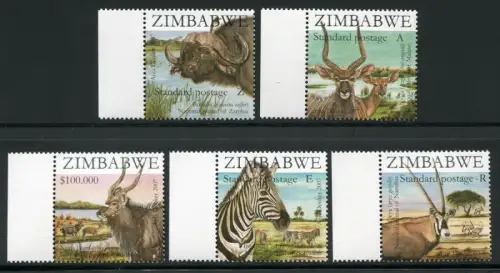 Zimbabwe Simbabwe 2007 Tiere SAPOA Animals Gemeinschaftsausgabe 890-894 MNH