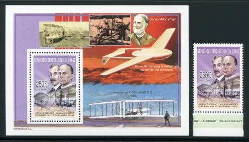 Kongo Kinshasa 2003 Wright Flugzeuge Aircraft Airplanes 1771 Block 168 MNH