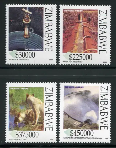 Zimbabwe Simbabwe 2006 Wasser Staudamm Löwen Bewässerung 840-843 MNH