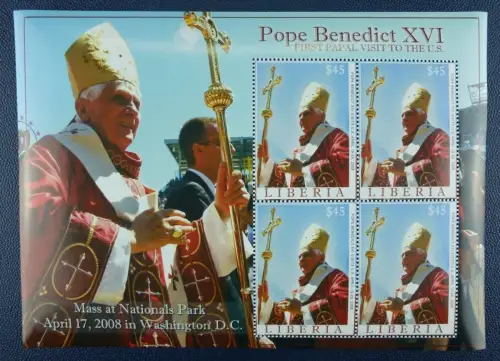 Liberia 2008 Papst Benedikt Pope Benedict USA-Reise Religion 5397 Kleinbogen MNH