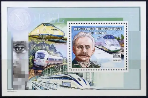 Kongo Kinshasa Congo 2002 Nobelpreis Eisenbahn J. Stark Physik Block 134 MNH