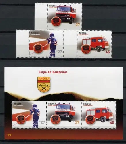 Angola 2004 Feuerwehr Fire Brigade Feuerwehrautos 1739-1741 Block 111 MNH