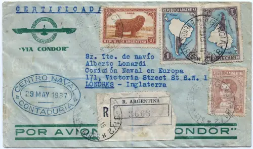 Katapult 1937 Argentinien Reko-Brief Handelsmarine England H 547 Catapult / 1624