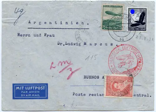 Katapult 1937 Dt. Reich Berlin Buenos Aires Nachporto Taxe Catapult H 527 / 1627