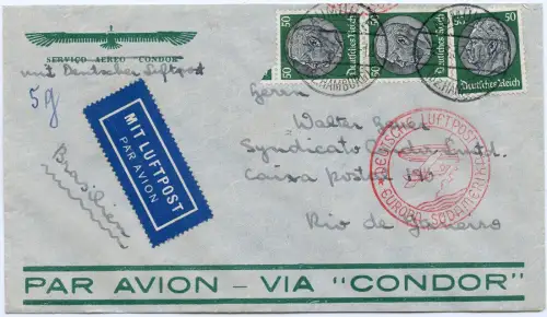 Katapult 1937 Dt. Reich Aumühle Rio de Janeiro Condorbrief Catapult H 565 / 1631