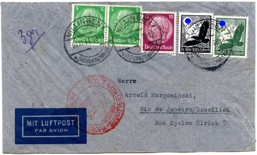 Katapult 1937 Dt. Reich Villingen Schwarzwald Rio Brief Catapult H 597 / 1632