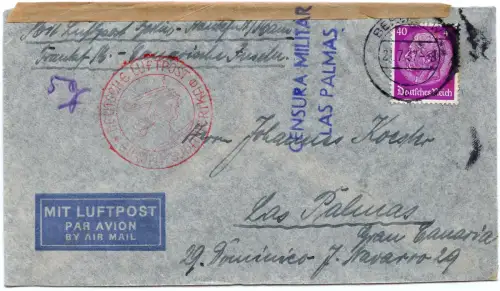 Katapult 1937 Dt. Reich Berlin Las Palmas Zensur Brief Catapult H 561 / 1634