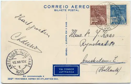 Katapult 1936 Brasilien AK 200. Flug Rio Grande Niederlande H 498 Catapult/ 1641