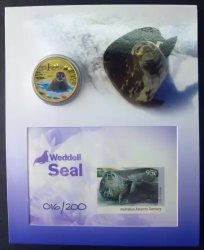 Australische Antarktis AAT 2013 Robben Seal Block 12 plus Münze Auflage 200 RAR