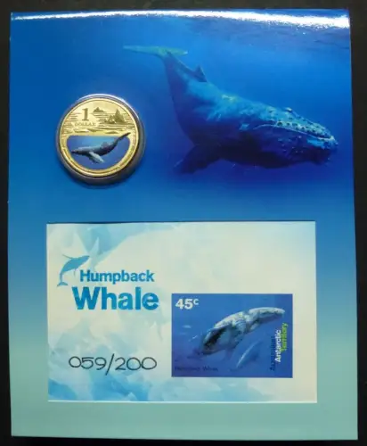 Australische Antarktis AAT 2013 Wale Whale Block 13 plus Münze Auflage 200 RAR