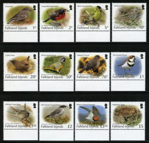 Falklandinseln 2017 Vögel Drossel Zaunkönig Fink Freimarken Birds 1332-1343 MNH