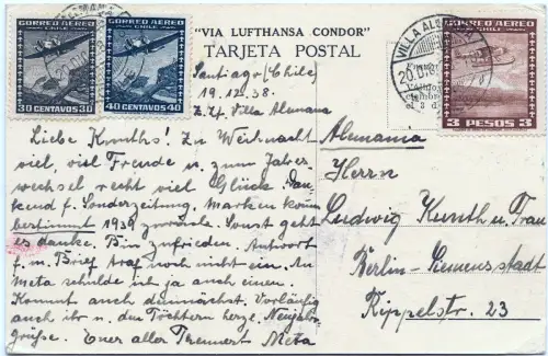 Katapult 1938 Chile Weihnachtskarte Villa Alemana Berlin H 707 Catapult / 1653