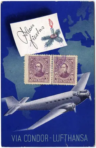 Katapult 1938 Paraguay Weihnachtskarte Asuncion Berlin H 707 c Catapult / 1654