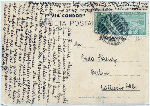 Katapult 1937 Uruguay Weihnachtskarte Montevideo Berlin H 606 d Catapult / 1657