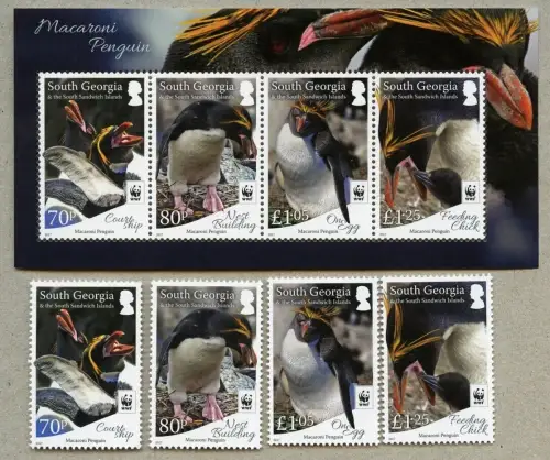 Südgeorgien 2017 WWF Macaroni Pinguine Goldschopfpinguine 698-701 Block 29 MNH