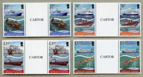 Falklandinseln 2017 Fischerei Fische Tintenfisch Schiffe 1345-1348 Stegpaare MNH
