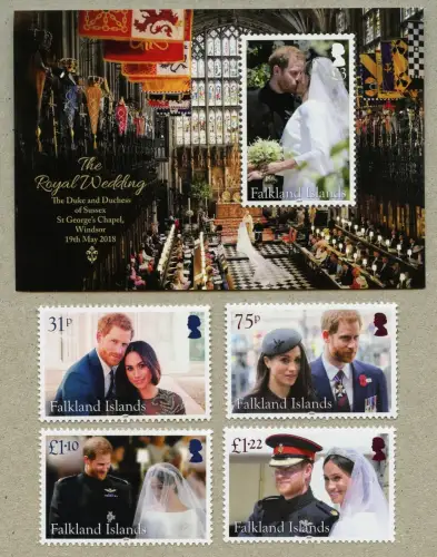 Falklandinseln 2018 Royal Wedding Prinz Harry & Meghan 1369-1372 Block 52 MNH