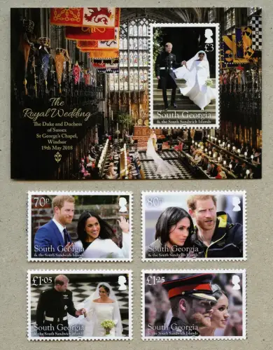 Südgeorgien 2018 Königliche Hochzeit Harry & Meghan Royalty 719-722 Block 31 MNH