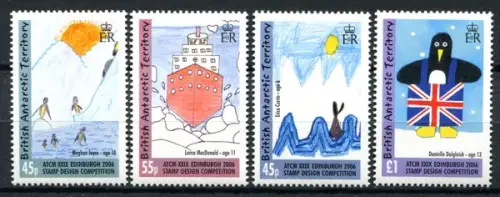 BAT Britische Antarktis 2006 Kinderzeichnungen Schiff Pinguin Welle 412-415 MNH