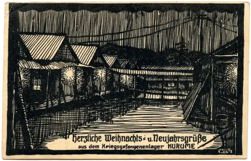 Kurume Japan 1918 Weihnachtskarte POW SdPdG Berlin Lichterfelde Zensur /284