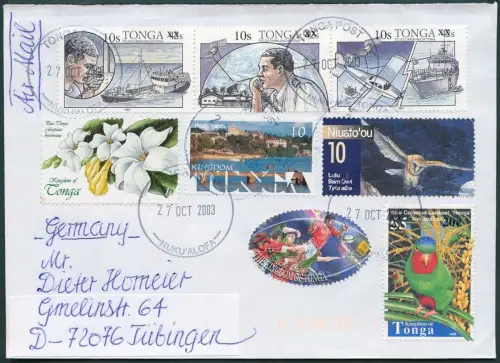 Tonga 2003 Dauer Aufdruck Michel 1679 + 1672-1674 Brief Luftpost Deutschland/674