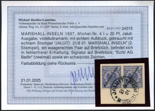 Marshall-Inseln 1897 Michel 4 I Paar Stempel 2 Luxus Befund Jäschke-L. BPP / 10