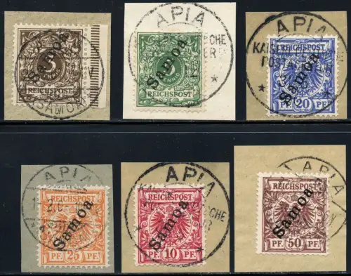 Samoa 1900 Michel 1-6 incl 3c + 5b ° Apia Briefstücke €440 HW Geprüft BPP / 2