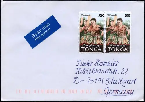 Tonga 2010 Dauer Michel 1737 Paar Aufdruck 70s Tanz Brief Deutschland / 724