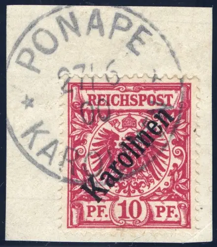 Karolinen 1900 Michel 3 I ° Ponape 27/6/00 Luxus-Briefstück Gepr Steuer VÖB / 1