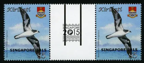 Kiribati 2015 Vögel Birds $5 Singapore fehlende neue Nominale Stegpaar MNH RAR